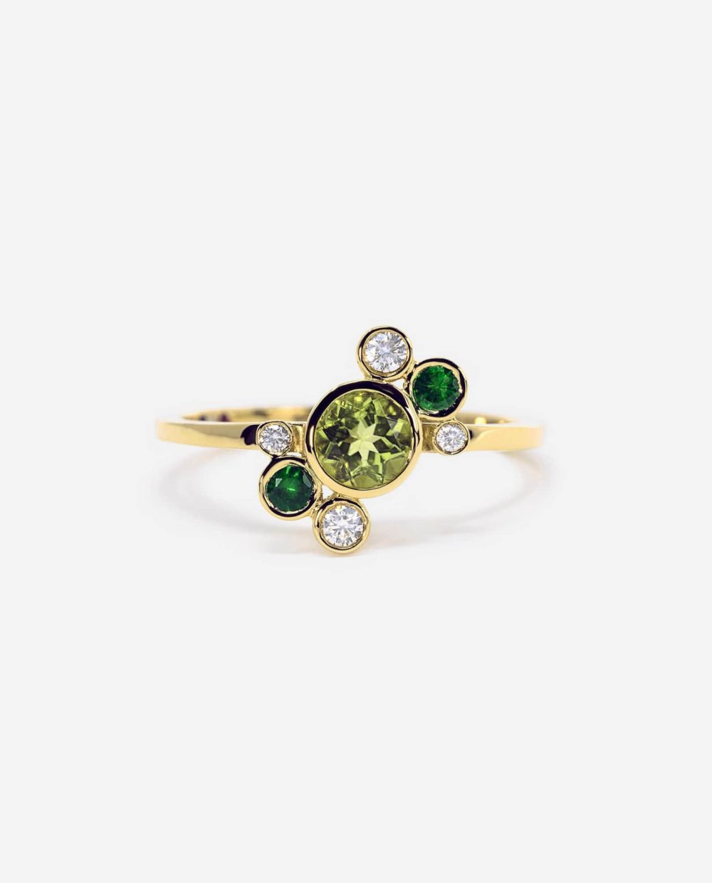 Bague Marguerite verte en or jaune et péridot
