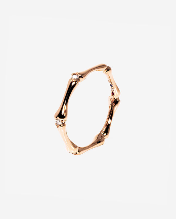 Fibula Bague Phalanx or rouge et six diamants